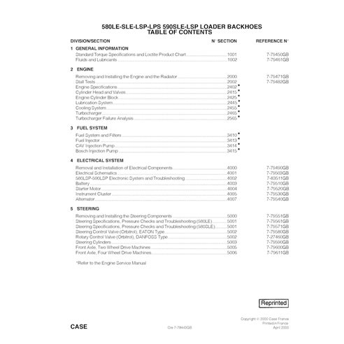 Case 580LE, SLE, LSP, 590SLE, LSP backhoe loader pdf service manual 