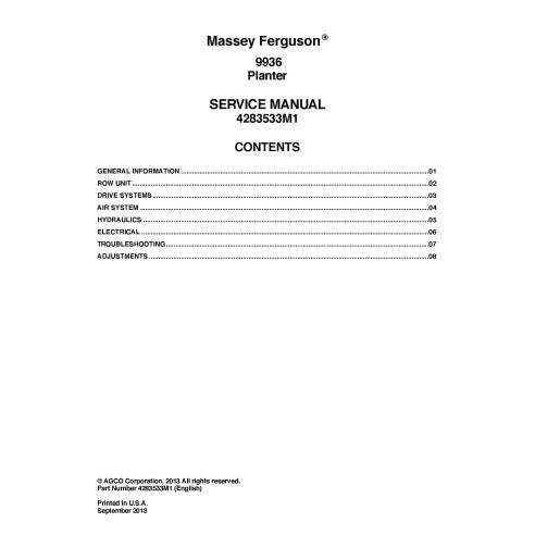 Massey Ferguson 9936 manuel d'entretien PDF du semoir - Massey Ferguson manuels