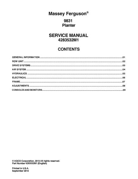 Massey Ferguson 9831 planter pdf manual de servicio - Massey Ferguson manuales - MF-4283532M1