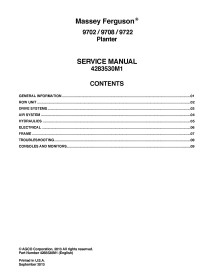 Manual de serviço da plantadeira Massey Ferguson 9702, 9708, 9722 em PDF - Massey Ferguson manuais - MF-4283530M1