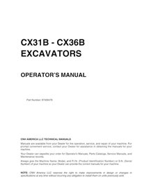 Manual do operador da escavadeira Case CX31B, CX36B pdf