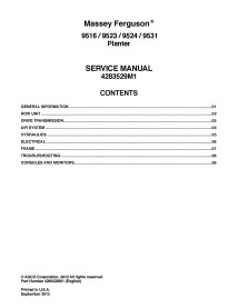 Massey Ferguson 9516, 9523, 9524, 9531 planter pdf manual de servicio - Massey Ferguson manuales - MF-4283529M1