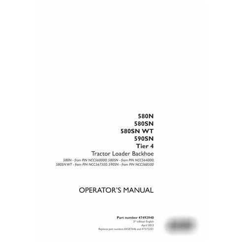 Case 580N, 580SN, 590SN Tier 4 backhoe loader pdf operator's manual 
