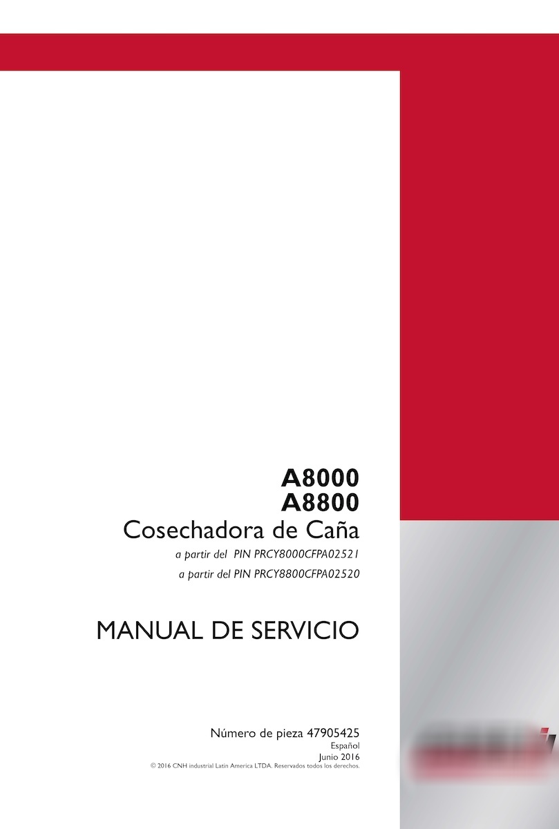Case IH A8000, A8800 sugar cane harvester pdf service manual ES