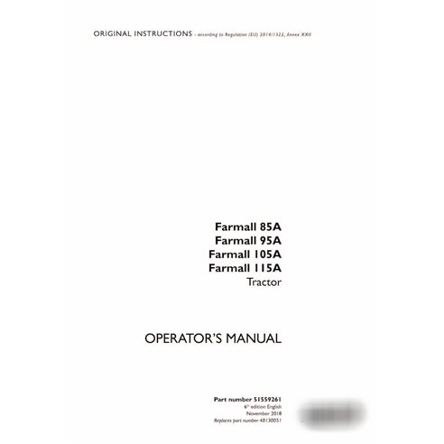 Case Farmall 85A, Farmall 95A, Farmall 105A, Farmall 115A tractor manual del operador pdf