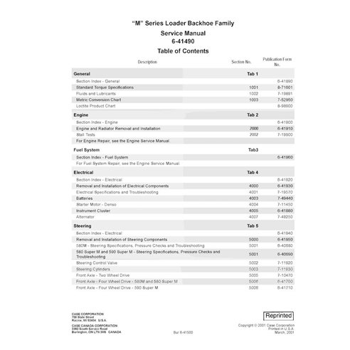 Case 580M, 580SM, 590M, 590SM tractopelle pdf manuel d'entretien