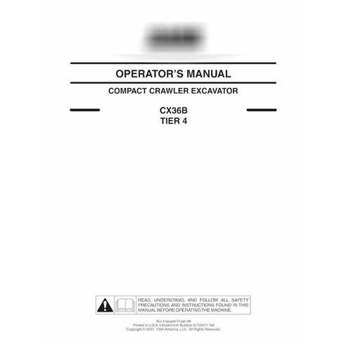 Pelle sur chenilles Case CX36B Tier 4 pdf manuel d'utilisation