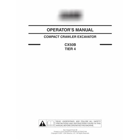 Case CX50B Tier 4 excavadora sobre orugas pdf manual del operador