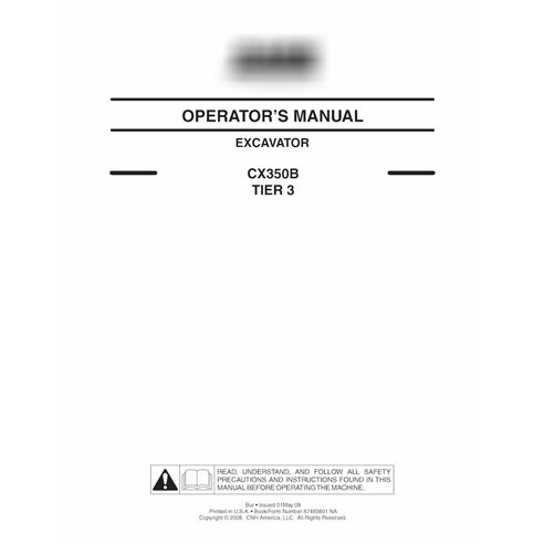 Manual do operador da escavadeira Case CX350B Tier 3 pdf