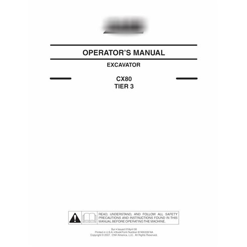Case CX80 Tier 3 excavator pdf operator's manual 