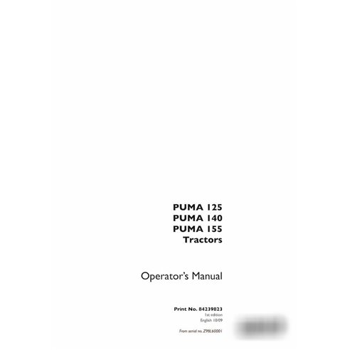 Case IH Puma 125, 140, 155 tracteur manuel d'utilisation pdf