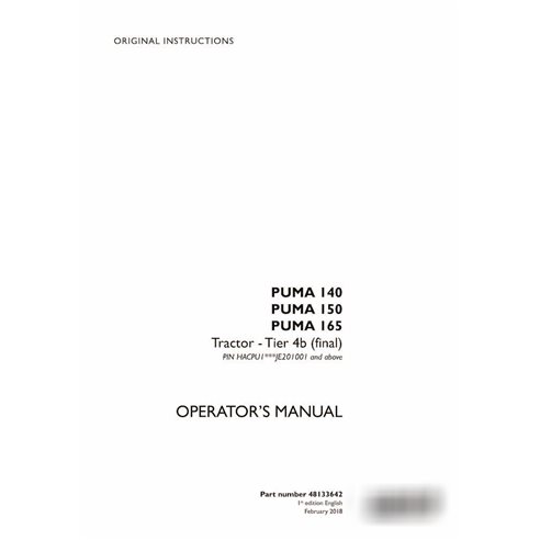 Case IH Puma 140, 155, 165 Tier 4B tracteur pdf manuel d'utilisation