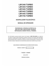 New Holland LM1340, LM1343, LM1345, LM1443, LM1445, LM1745 Turbo chariot télescopique manuel de l'opérateur pdf PT