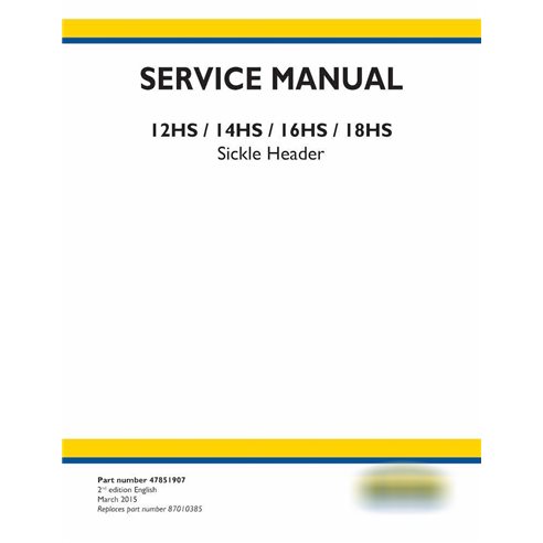 Manual de serviço da plataforma New Holland 12HS, 14HS, 16HS, 18HS