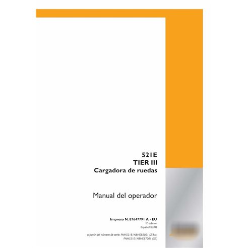 Manual del operador del cargador de ruedas Case 521E Tier 3 ES