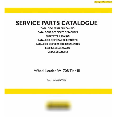 Catálogo de piezas de cargadora de ruedas New Holland W170B Tier 3
