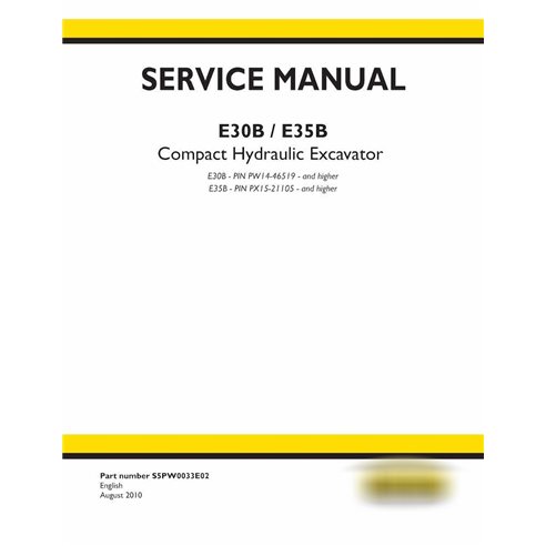 Manuel d'entretien pdf pour mini-pelle New Holland E30B, E35B