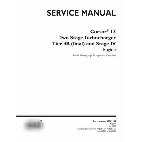 Turbocompresor de dos etapas New Holland Cursor 13 Motor Tier 4B y etapa IV manual de servicio en pdf