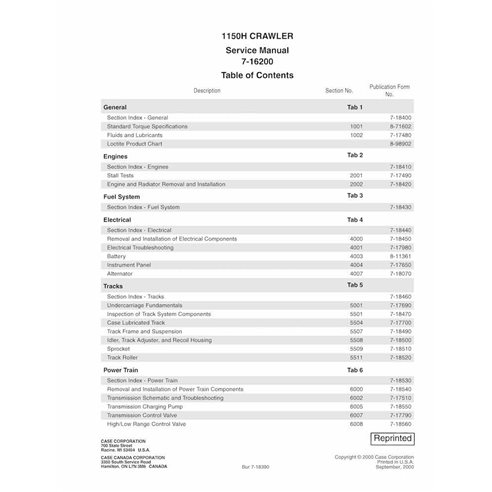 Manuel d'entretien pdf du bouteur Case 1150H