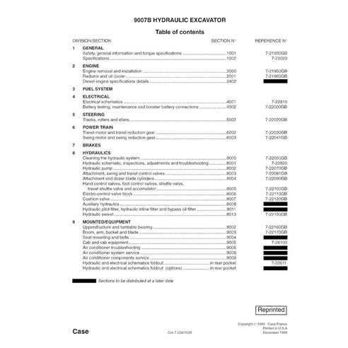 Manuel d'entretien pdf de l'excavatrice Case 9007B
