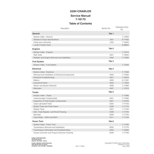 Case 550H crawler dozer pdf service manual 