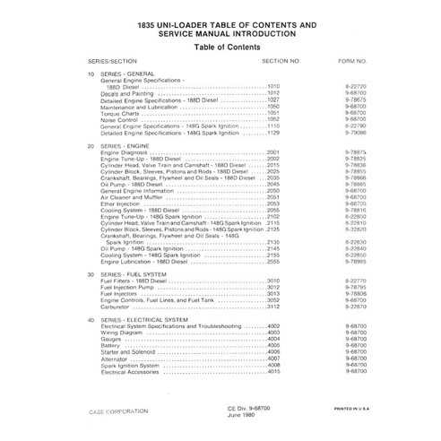 Manual de serviço em pdf da minicarregadeira Case 1835