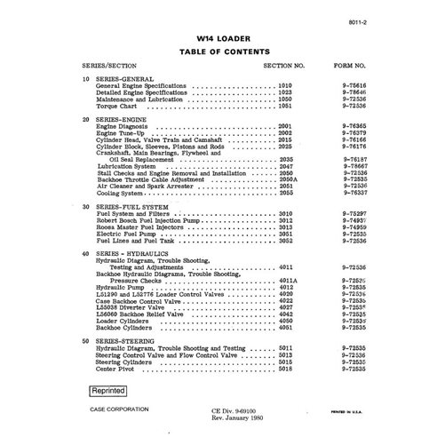 Case W14 wheel loader pdf service manual 