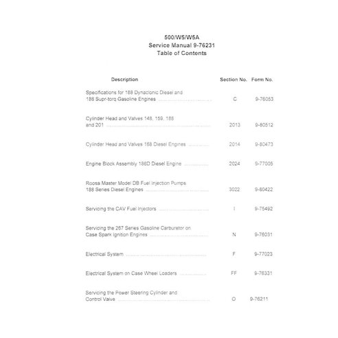Case 500, W5, W5A wheel loader pdf service manual 