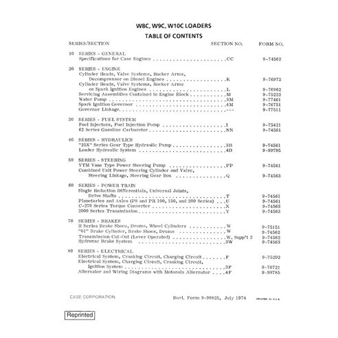 Manuel d'entretien pdf pour chargeuses sur pneus Case W8C, W9C, W10C