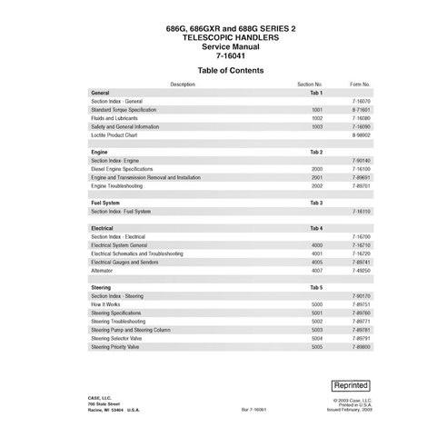 Case 668G, 686GXR, 688G Series 2 telescopic handler pdf service manual 