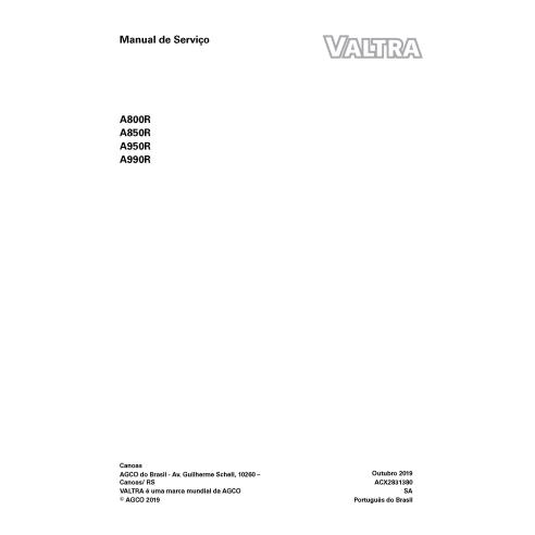 Valtra A800R, A850R, A950R, A990R trator pdf manual de serviço de oficina PT - Valtra manuais
