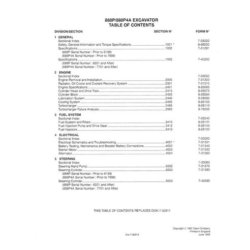 Case 888P, 888P4A excavator pdf service manual 
