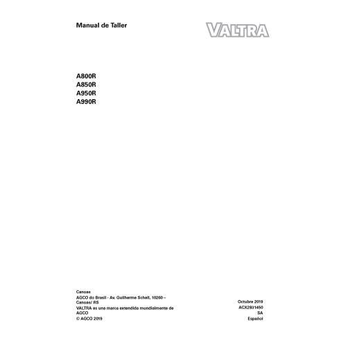Valtra A800R, A850R, A950R, A990R tracteur manuel de service d'atelier pdf ES - Valtra manuels - VALTRA-ACX2831450
