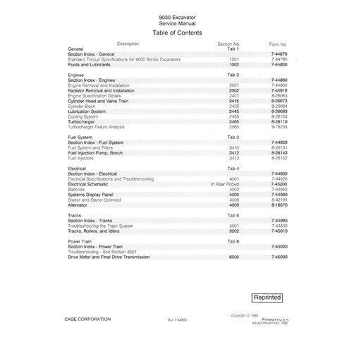 Manual de servicio pdf de la excavadora Case 9030