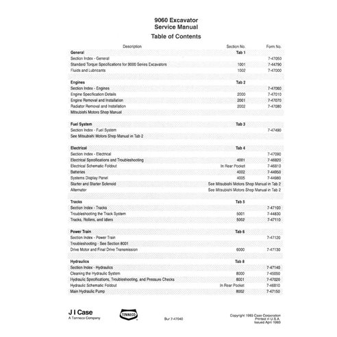 Manual de servicio pdf de la excavadora Case 9060