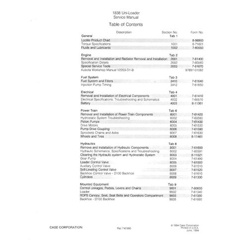 Manual de serviço em pdf da minicarregadeira Case 1838