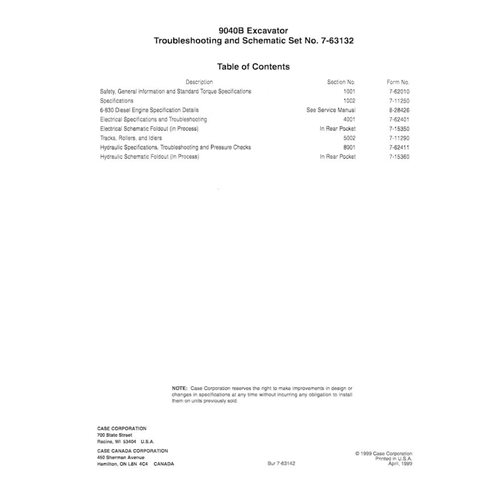 Manuel de dépannage pdf de l'excavatrice Case 9040B