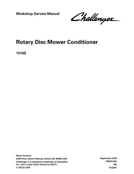Challenger 1316S rotary disc mower conditioner pdf workshop service manual  - Challenger manuals - CHAL-79037418A
