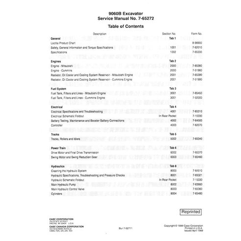 Manual de serviço em pdf da escavadeira Case 9060B