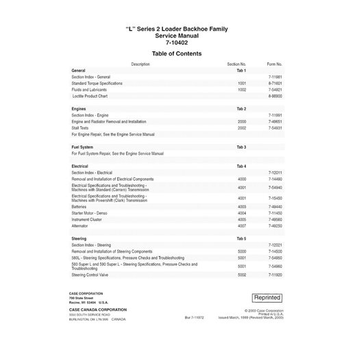 Manual de serviço em pdf da retroescavadeira Case 580L, 580 Super L, 590 Super L Série 2