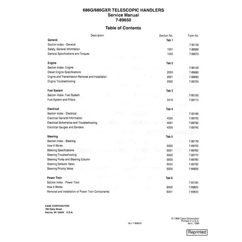 Manual de serviço em pdf do manipulador telescópico Case 668G, 686GXR