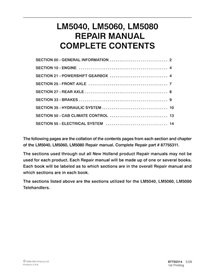 New Holland LM5040, LM5060, LM5080 telescopic handler pdf repair manual 