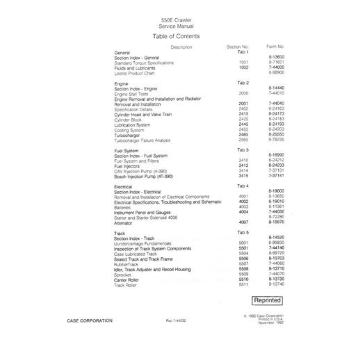 Manuel d'entretien pdf du bouteur sur chenilles Case 550E