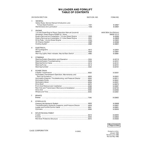 Manual de servicio en pdf del cargador de ruedas Case W4
