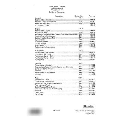 Manual de servicio en pdf de la topadora sobre orugas Case 850E, 855E