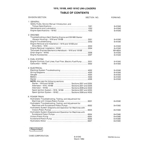 Case 1816, 1816B, 1816C skid loader pdf service manual 