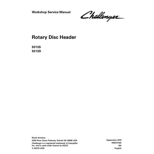 Challenger 9313S, 9313D disco rotativo cabeçalho pdf manual de serviço de oficina - Challenger manuais - CHAL-79037416A