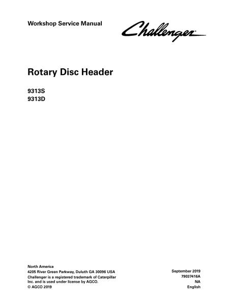 Challenger 9313S, 9313D rotary disc header pdf workshop service manual  - Challenger manuals - CHAL-79037416A