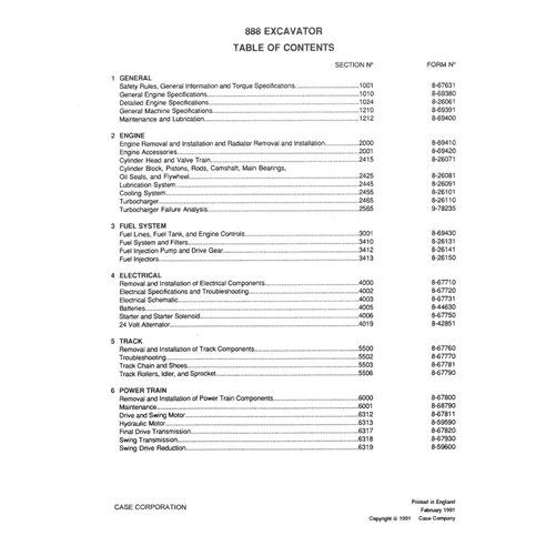 Case 888 excavator pdf service manual 