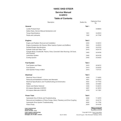 Case 1845C skid loader pdf service manual 
